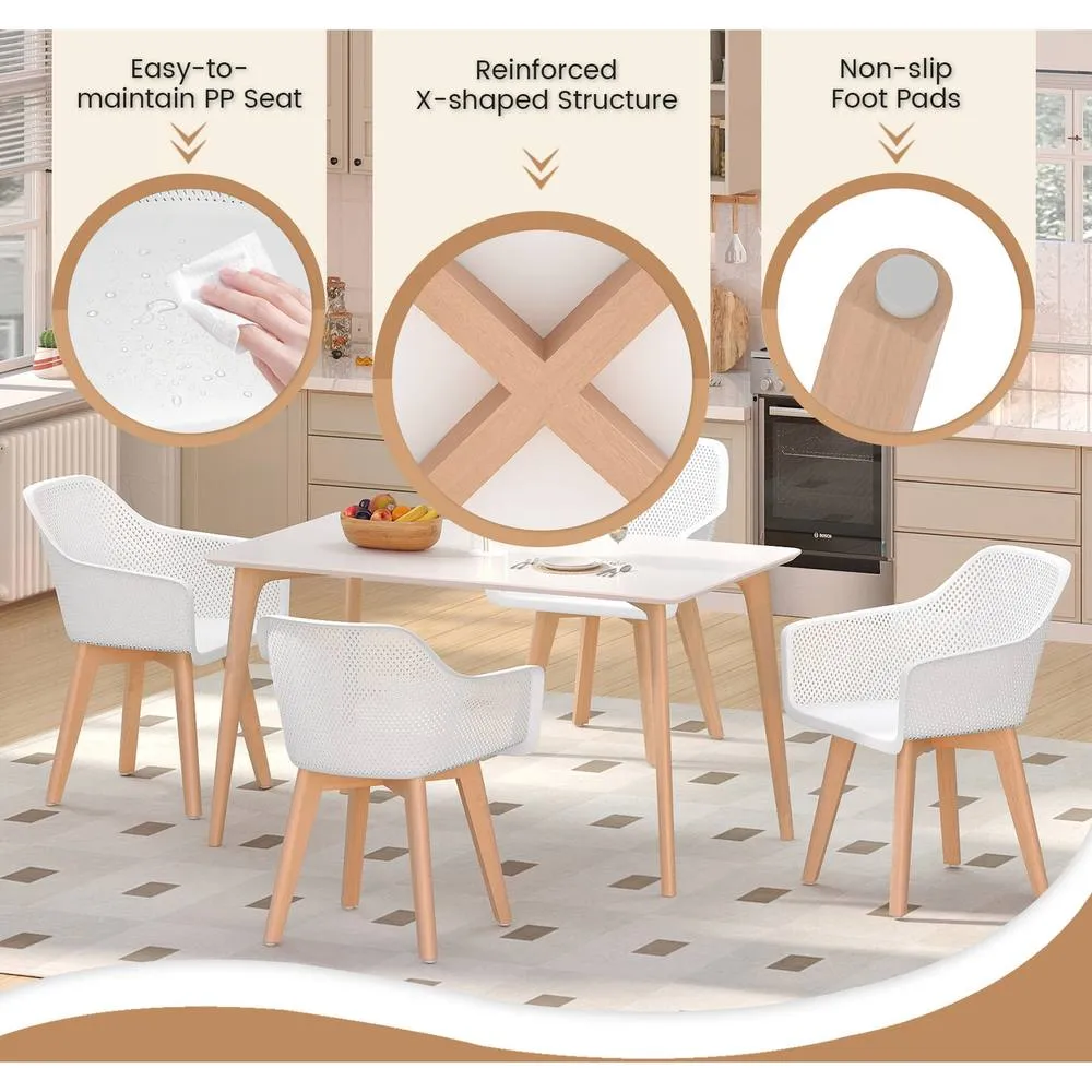 Costway Modern Plastic Dining Chairs Set of 2 Kitchen Armchairs w/Wood Legs in White 6