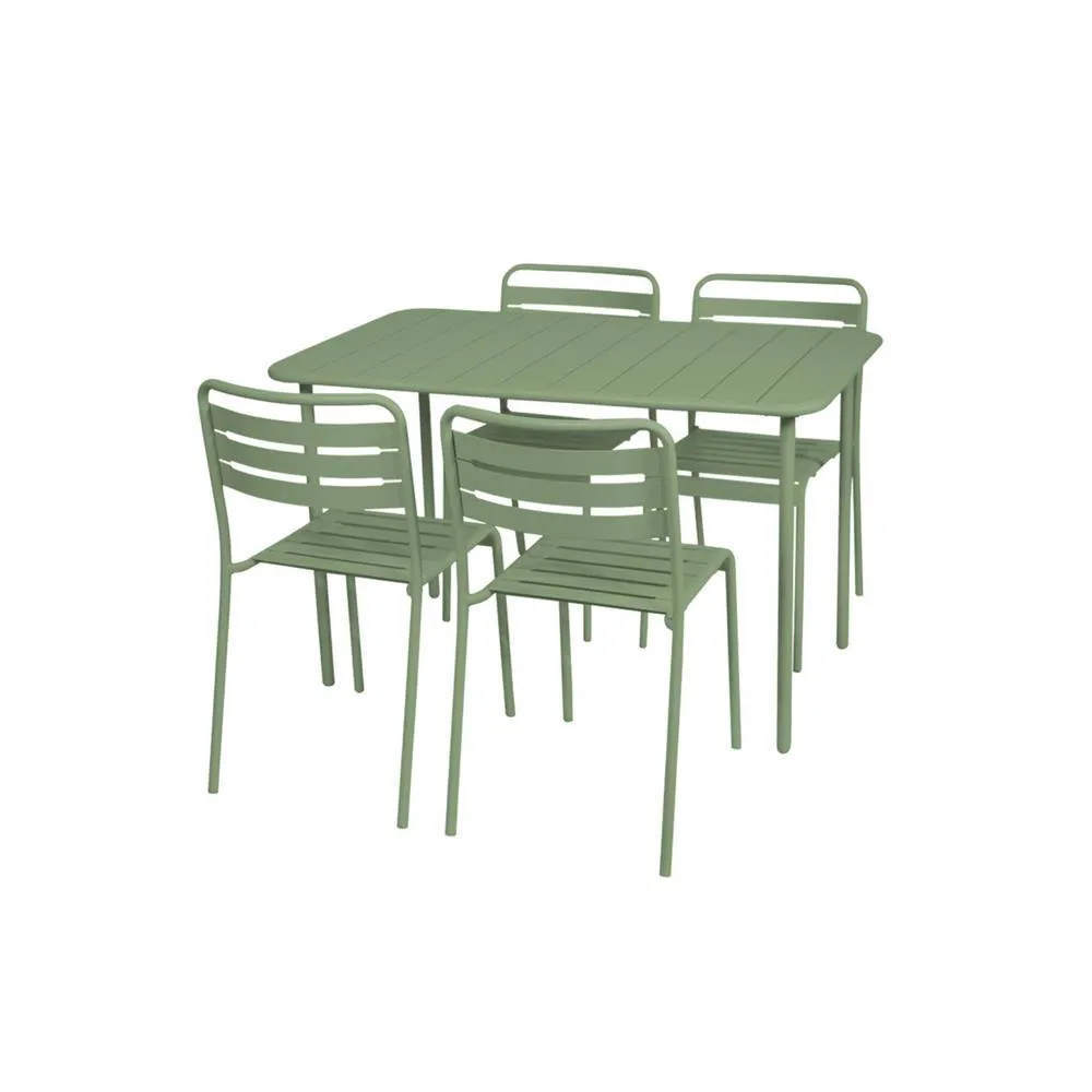 sweeek 4-seater rectangular steel garden table set with 4 chairs in Green 2