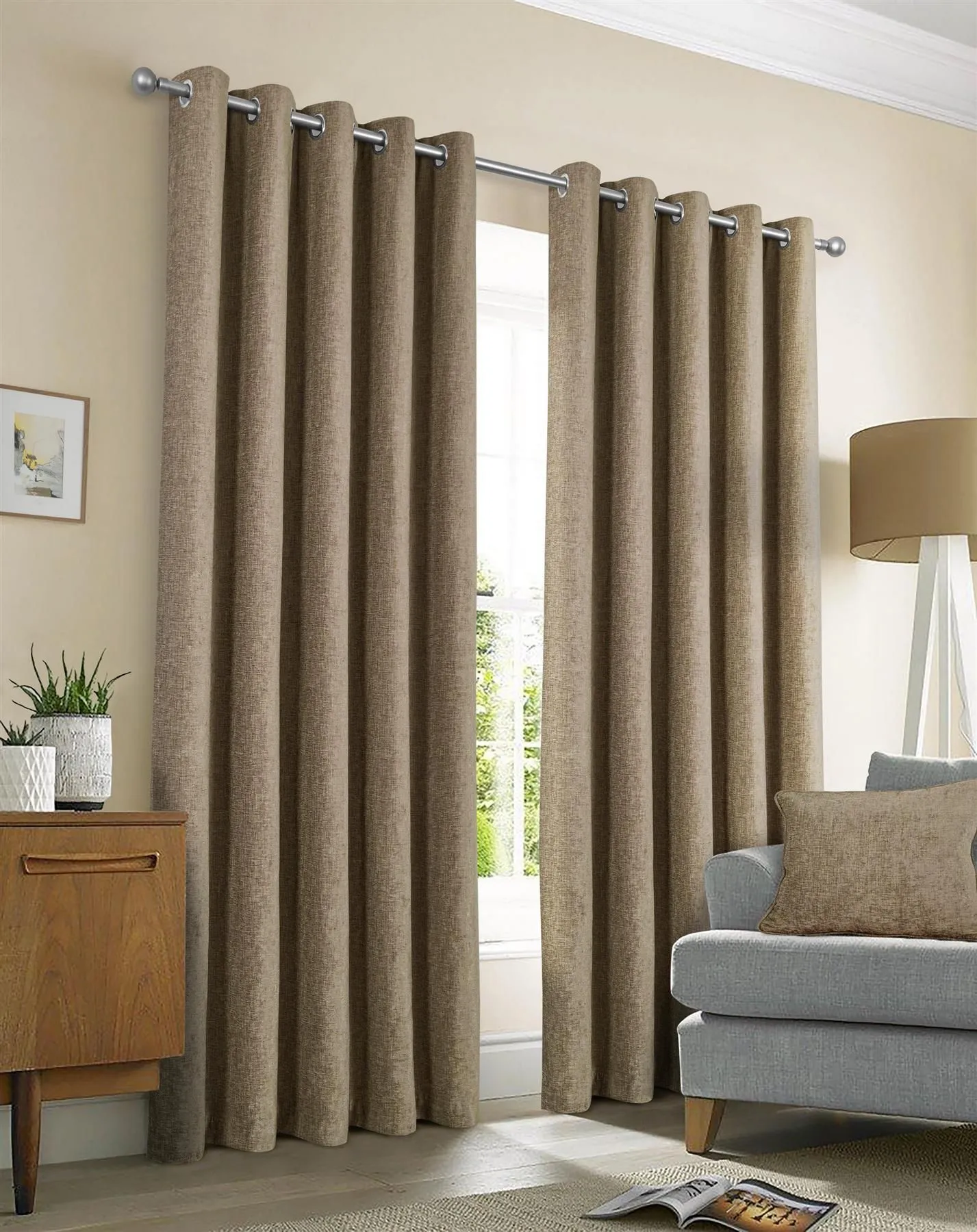 Sundour Amberley Chenille Eyelet Curtains in Brown