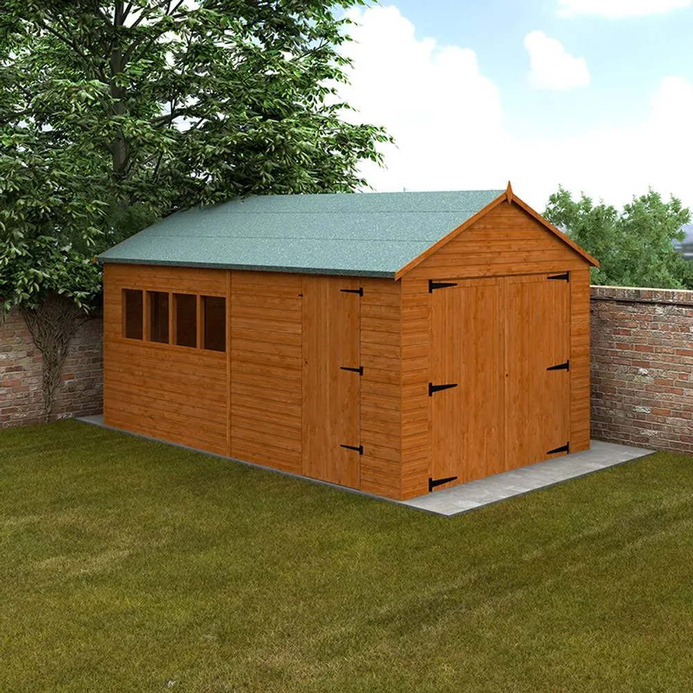 Buttercup Farm 16 x 10 Feet Garage 12mm Shed - Solid Wood/Softwood/Pine in Burnt Orange 2