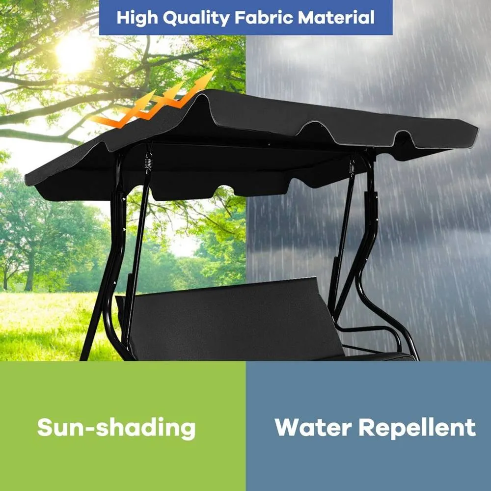 Costway Garden Patio Metal Swing Chair 3 Seater Hammock Bench Swinging Cushioned Seat in Black 3