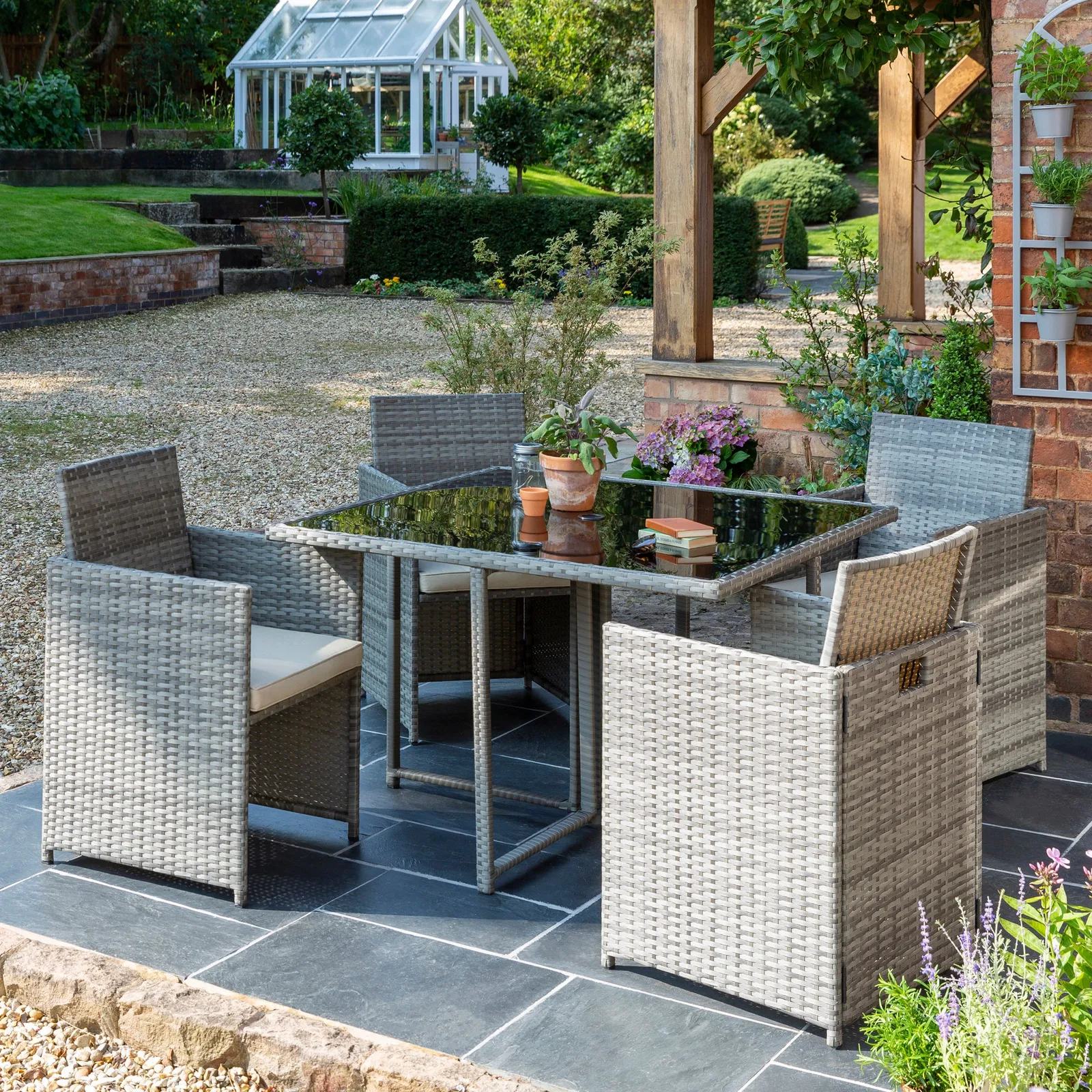 St Lucia 4 Seater Grey Cube Dining Set Light Grey