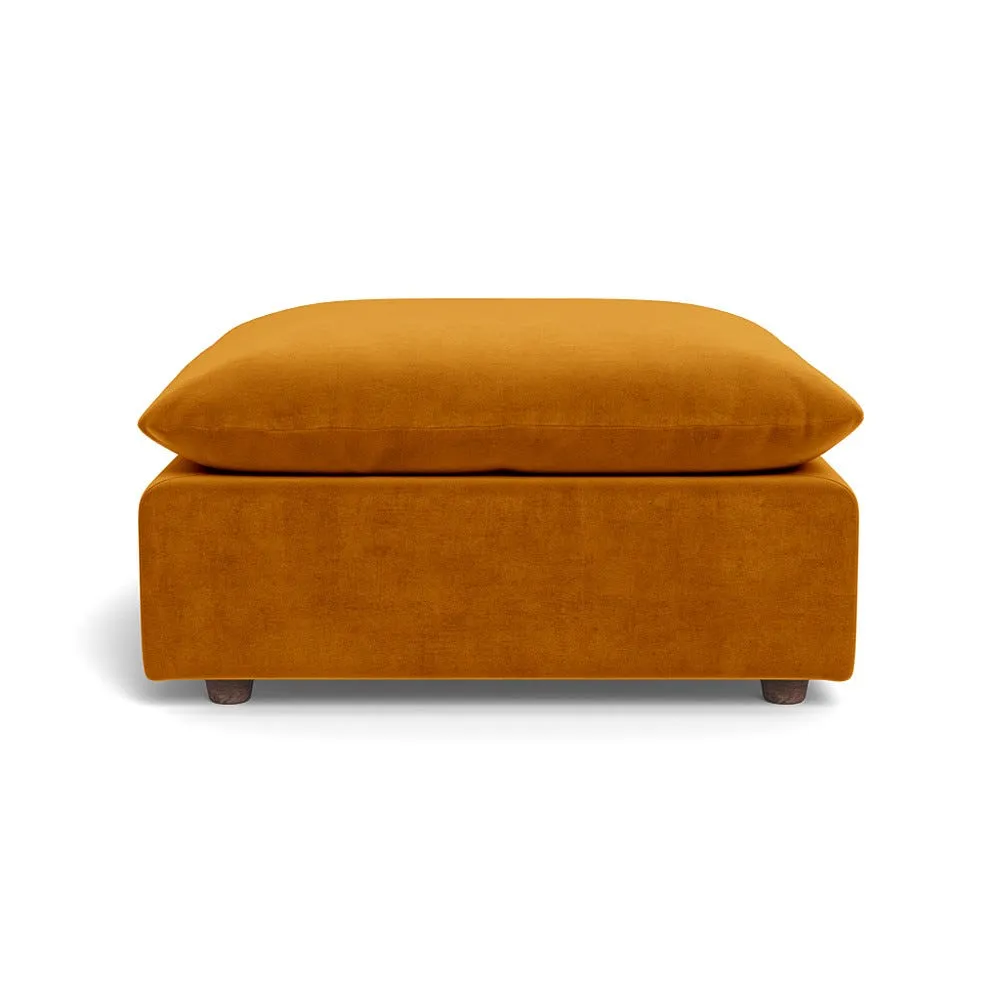 Heal's Astrid Ottoman Smart Luxe Velvet Cognac Walnut Stained Beech Feet 1