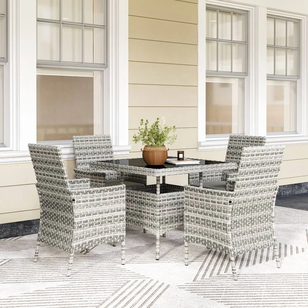 OUTSUNNY 4 Seater Rattan Garden Furniture Set with Cushion, Mixed-Grey in Mid Grey