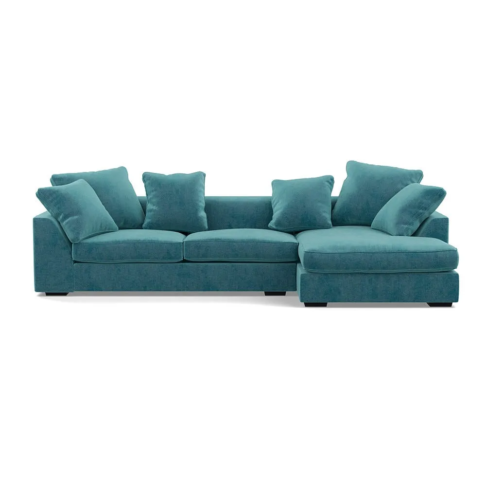 Heal's Cumulus RHF Corner Sofa Smart Luxe Velvet Airforce Blue Black Feet 1