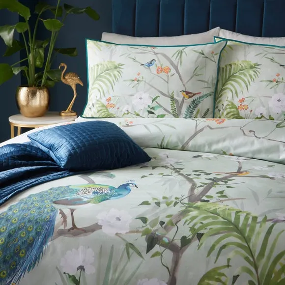 Peacock Jungle Green 100% Cotton Duvet Cover & Pillowcase Set 3