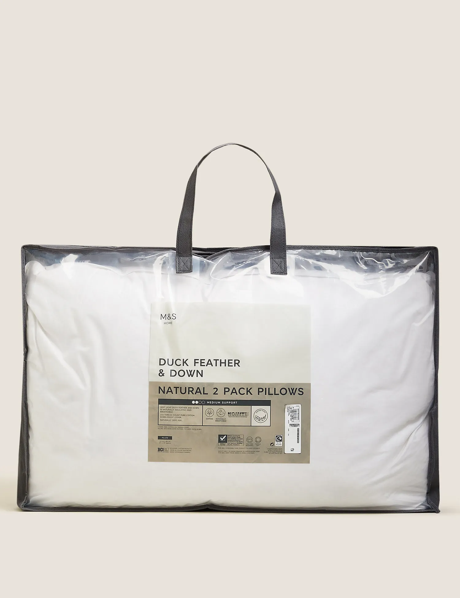 M&S 2 Pack Duck Feather & Down Medium Pillows