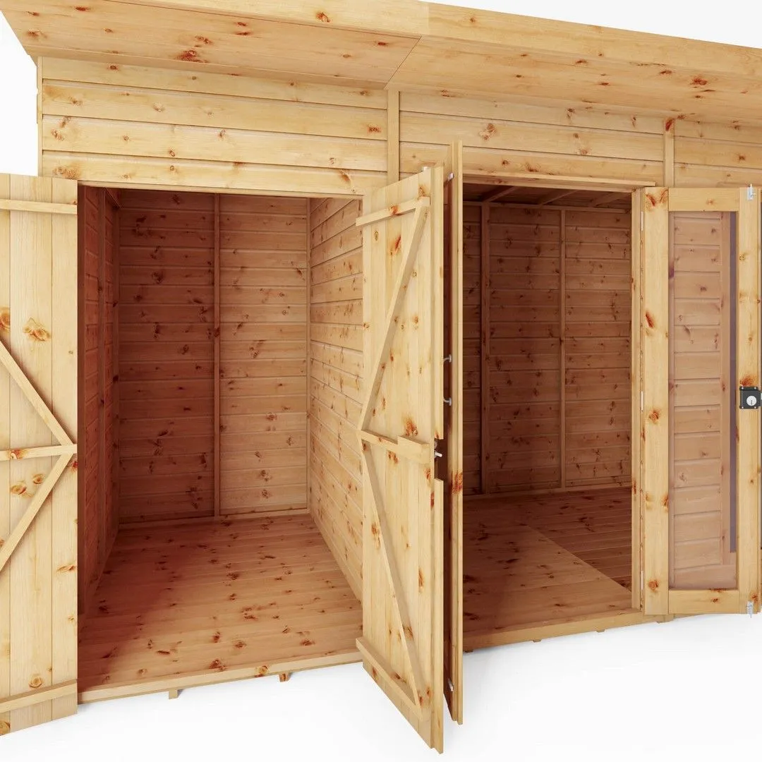 Mercia Maine Pent Summerhouse with Side Shed - L233.1 x W361.5 x H217 cm in Brown 6