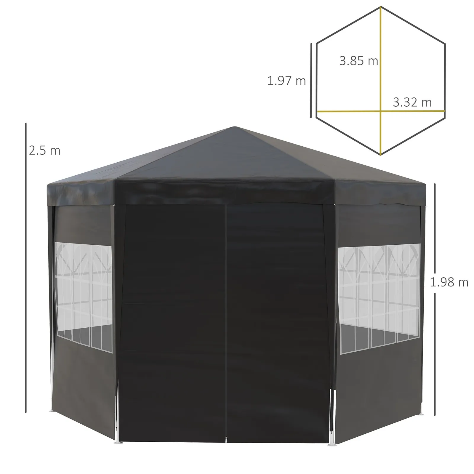 OUTSUNNY 3.9m Outdoor Gazebo Canopy Party Tent with 6 Removable Side Walls in Black 3