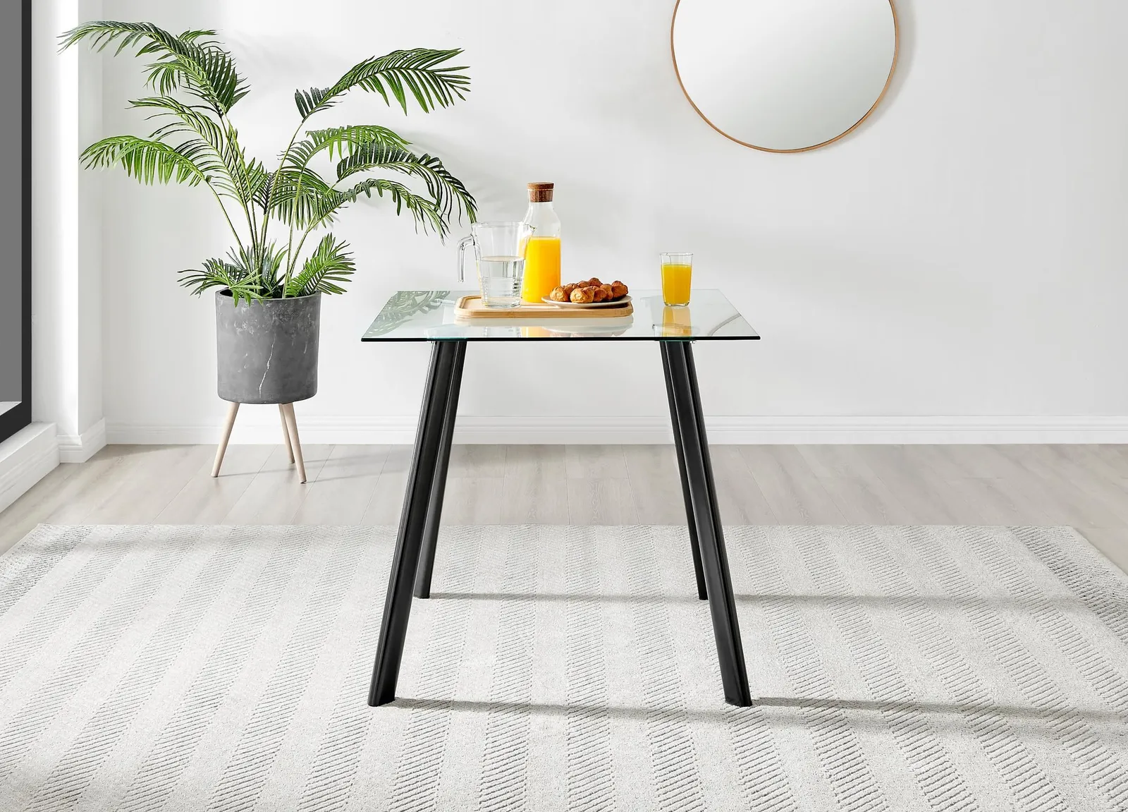 FurnitureboxUK Seattle 80cm 4-Seater Square Space Saving Glass Dining Table With Metal Legs in Black 2