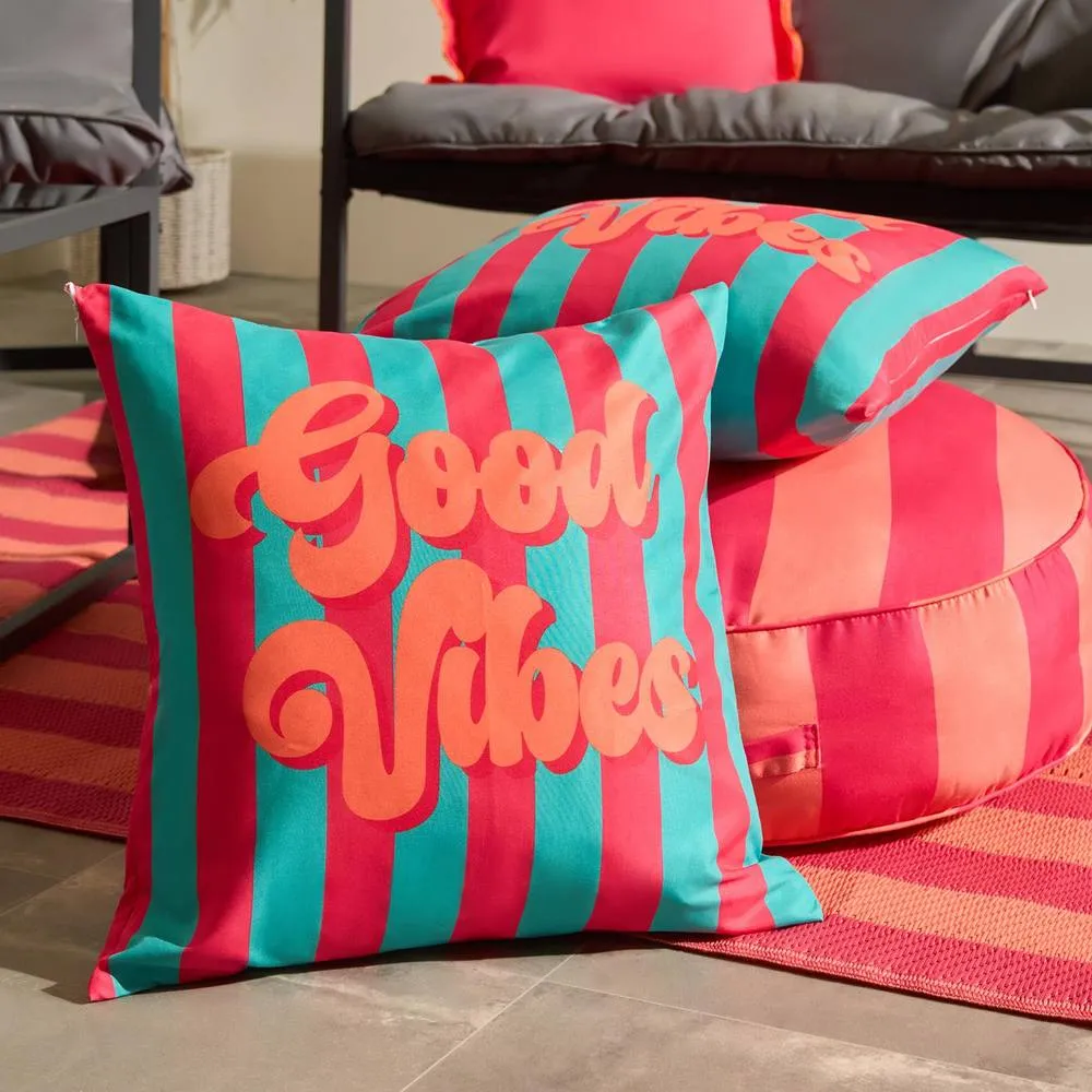OHS 2 x Good Vibes Slogan Garden Cushion Covers Outdoor Water Resistant