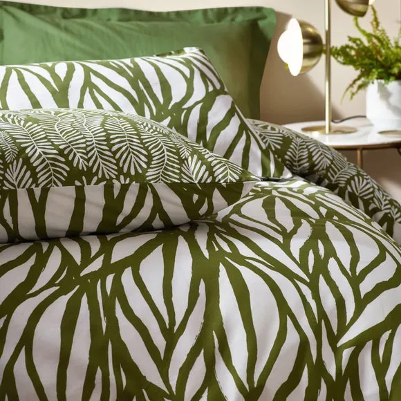HÖEM Frond Cotton Rich Olive Duvet Cover & Pillowcase Set 4
