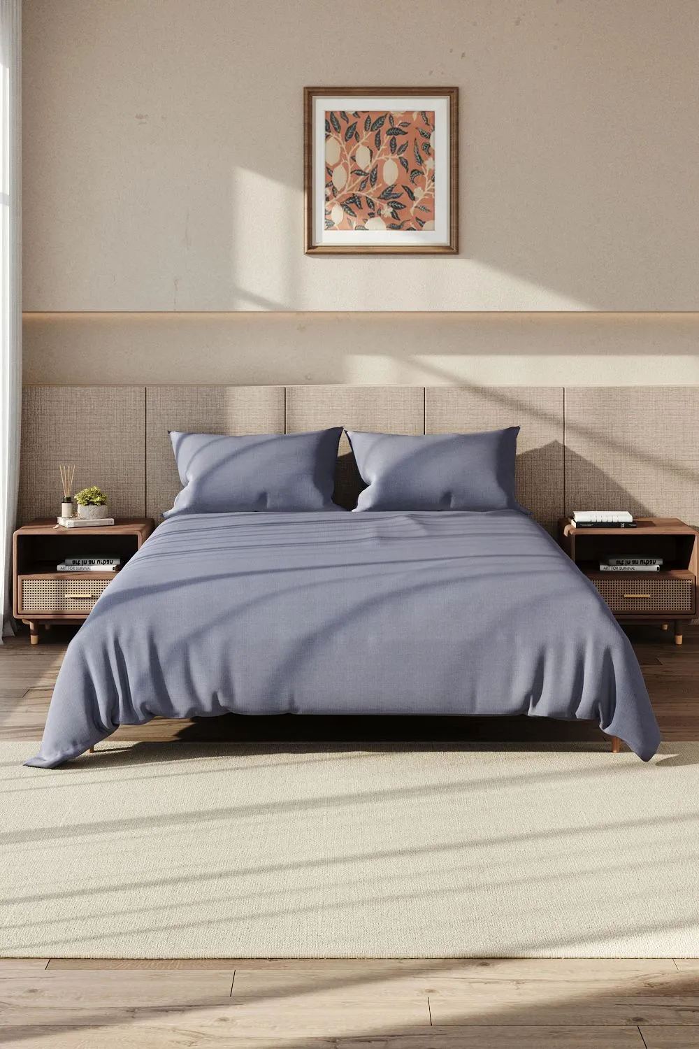 Garden Sanctuary Solid Color King Size Bedding Simple Brushed Fiber Four-Piece Set in Grey