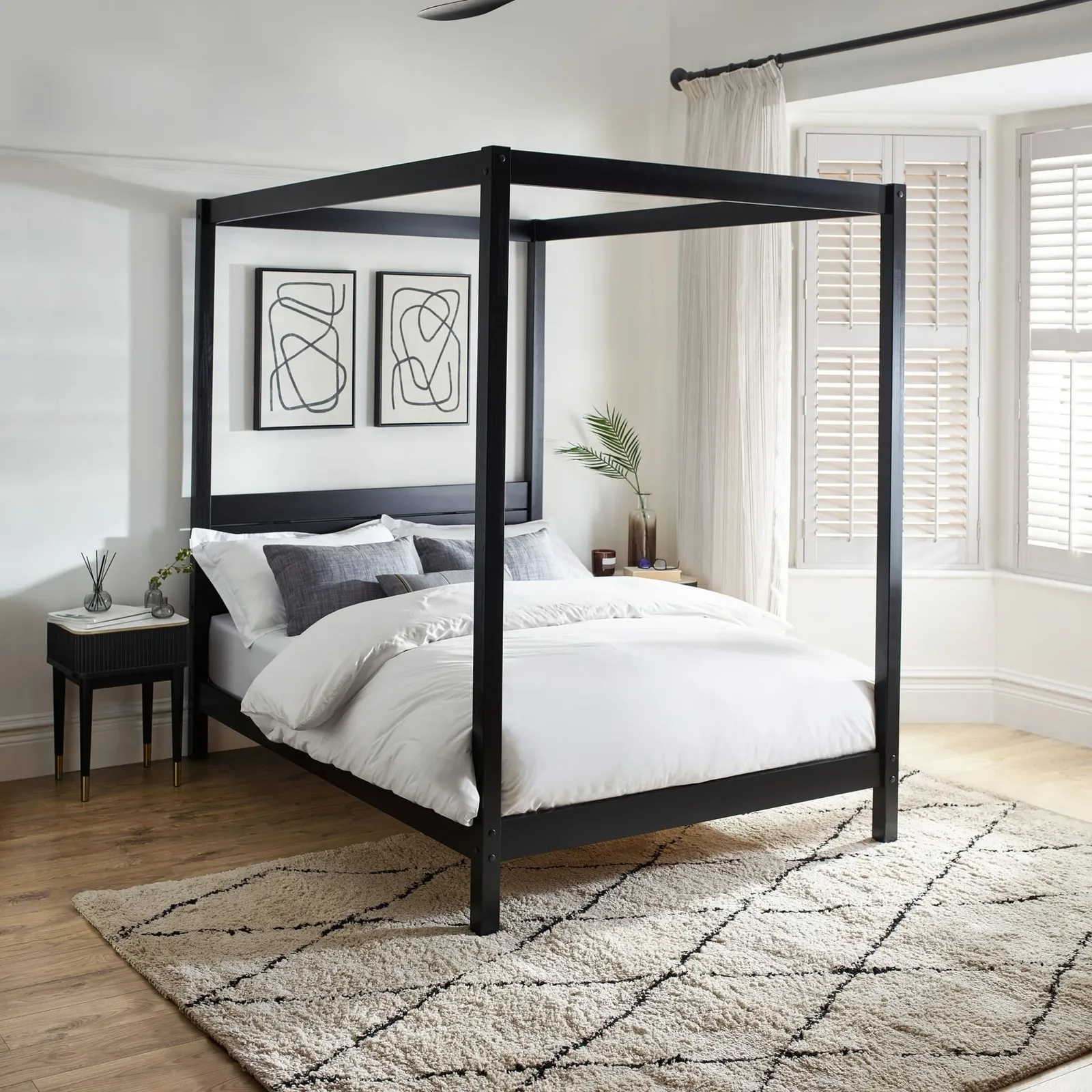 Roxanne - Double - Canopy Bed - Black - Wooden - 4ft6 - Happy Beds