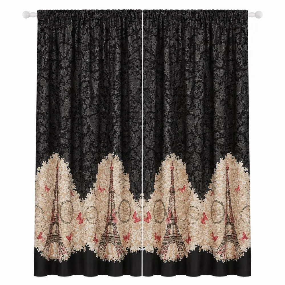 Smart Living Oooh La La Curtains Pair with Tie Backs - Eiffel Tower Print in Black 3