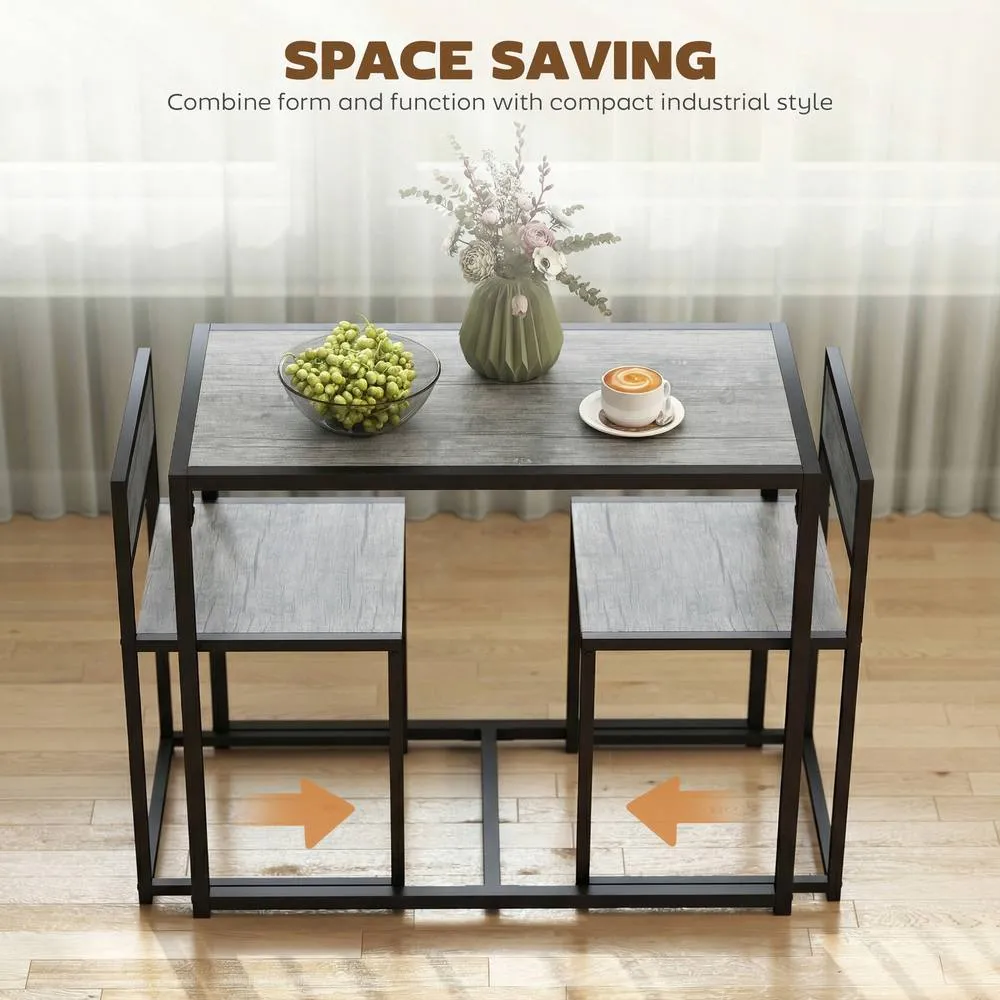 HOMCOM 3 Piece Dining Table Set with Metal Frame in Dark Grey 4