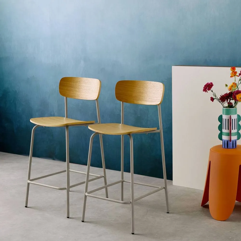 sweeek Vintage metal & plywood bar stool (set of 2) in Beige 5