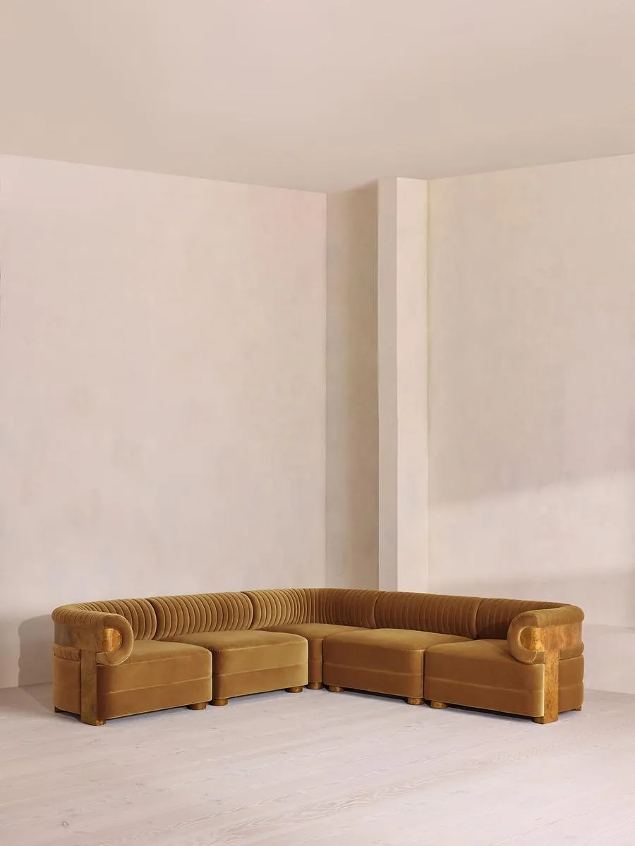 Caleb Modular Corner Sofa, Velvet, Mustard, Dark Burl