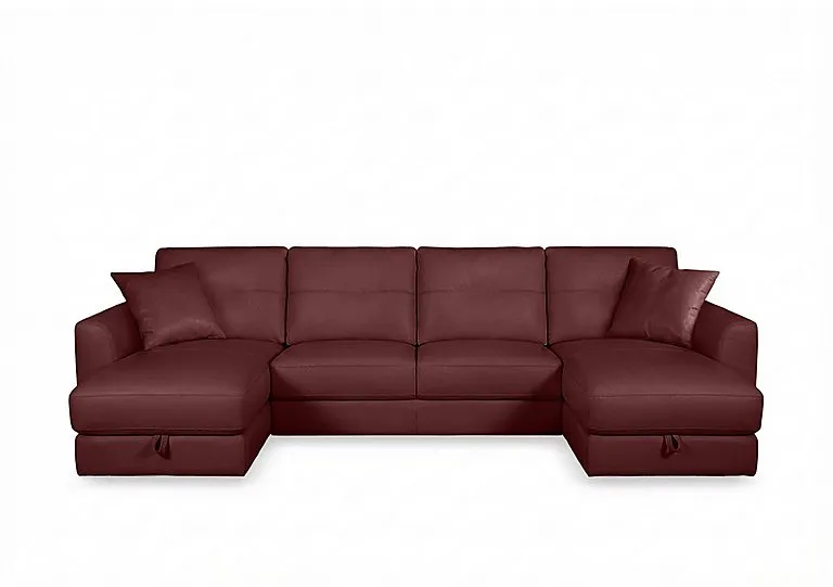 Nest Large NC Leather U-Shaped Corner Sofa with Double Storage Chaises - NC Deep Red