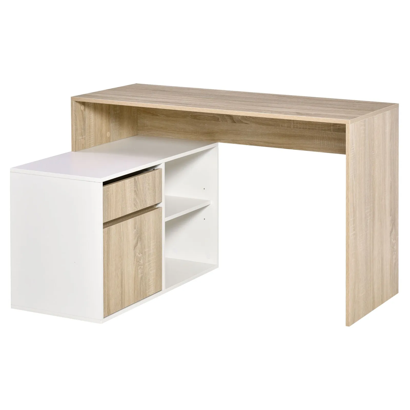 HOMCOM L-Shaped Corner Computer Desk Study Table PC Work with Storage Shelf in White 2