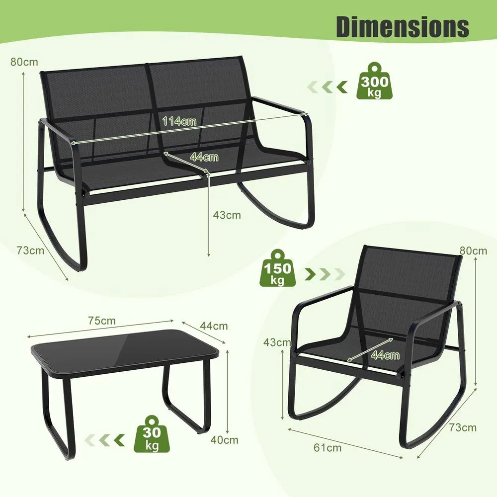 Costway 4 PCS Patio Rocking Set Outdoor Rocker Chair Conversation Set in Black 2