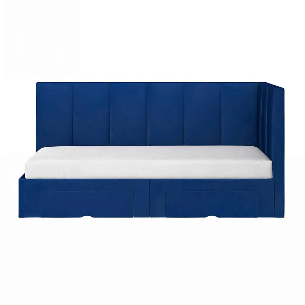 Flair Harley Corner Fabric Bed Frame with Storage Drawers in Blue 6