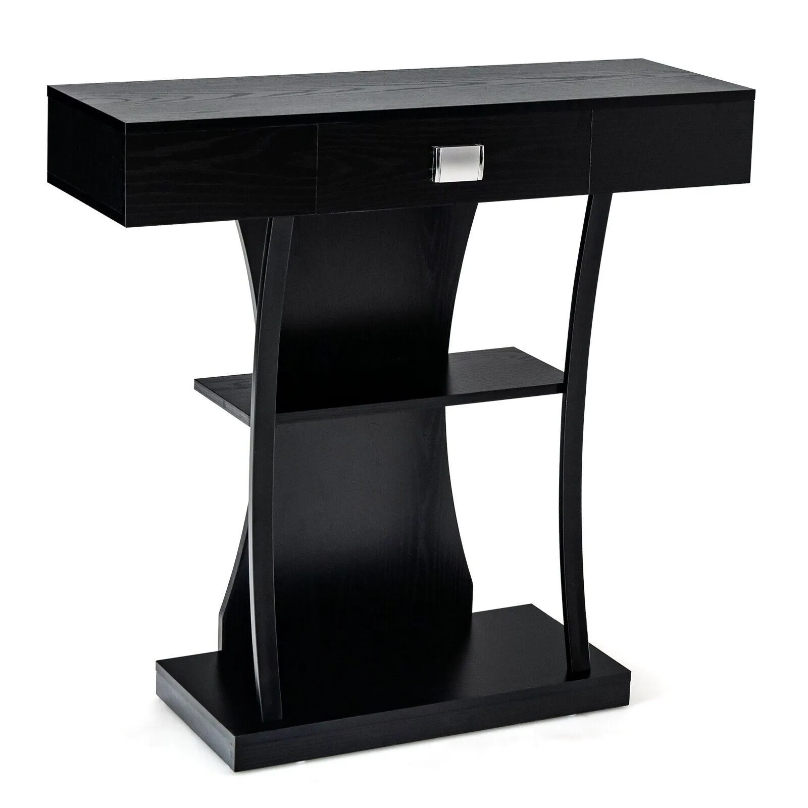 Costway T-Shaped Industrial Console Table Narrow Sofa Side Table Entryway Display Shlves in Black 6