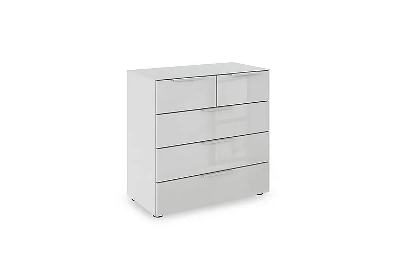 Haven 3+2 Drawer Chest with Glass Top and Front - Silk Grey/Silk Grey Front