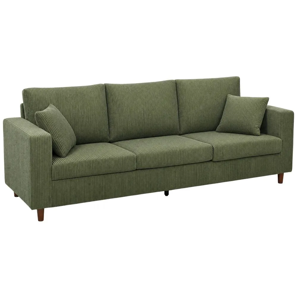 HOMCOM 3 Seater Sofa with Wide Seat, Corduroy Upholstered, Green 2