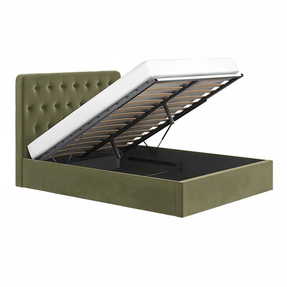 Flair Marley Buttoned Headboard Ottoman Bed Green Velvet 6