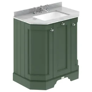 Bayswater Victrion Hunter Green Angled Traditional Freestanding Vanity Unit & Grey Marble Top Basin - 750mm