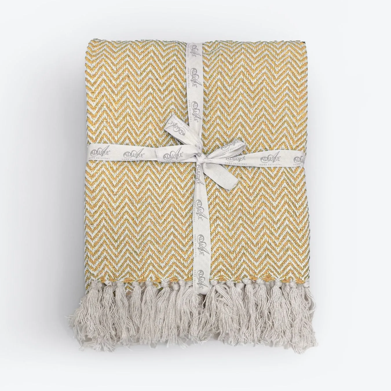 Allure Bath Fashions Chevron Herringbone Sofa Throw Blanket - 100% Cotton in Mustard