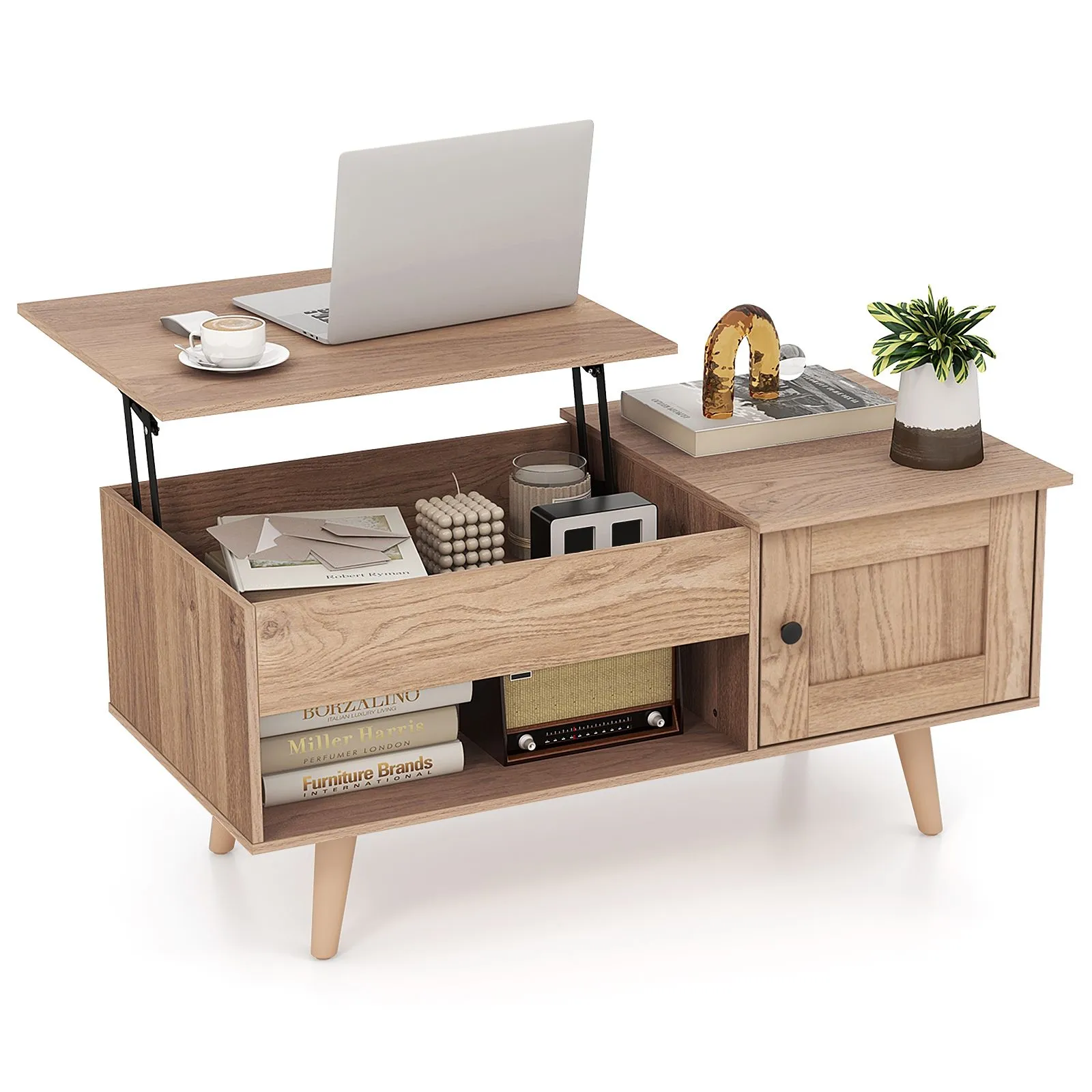 Costway Lift Top Coffee Table Pull up Coffee Table with Storage in Natural 3