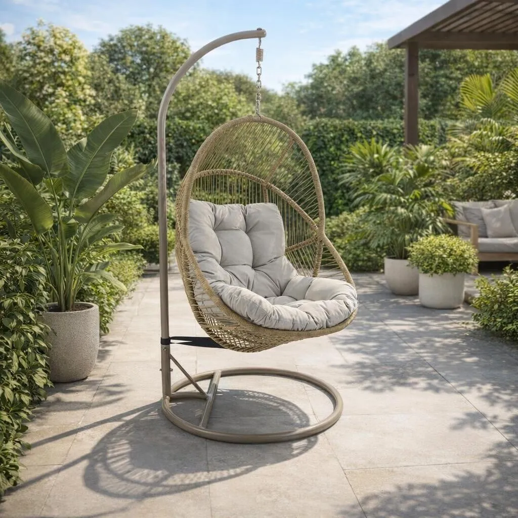 Valbrona Hanging Chair, Rattan, Neutral | Barker & Stonehouse 3