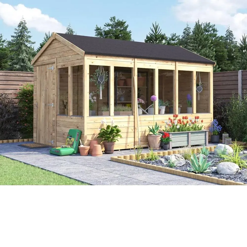 Dunster House Wooden Potting Shed Apex Roof W8' x D12' (W2.4m x D3.6m) Overlord Modular in Brown 2