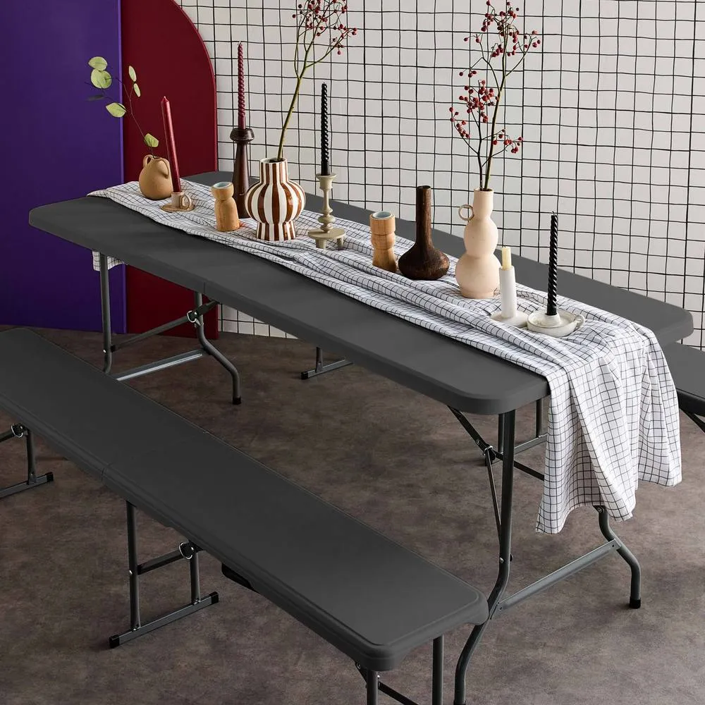 sweeek Foldable plastic reception table with bench in Dark Grey 4