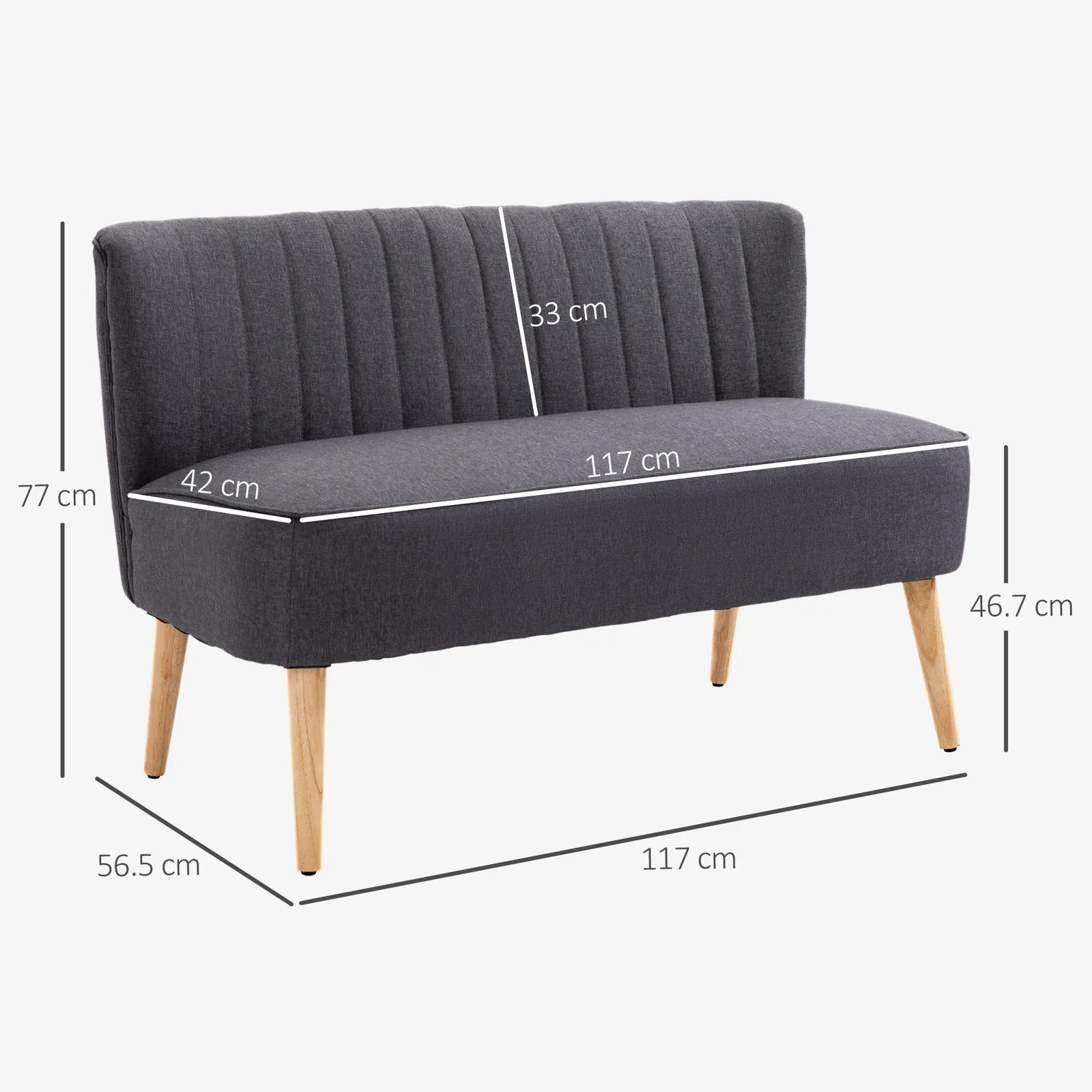 HOMCOM Modern Double Seat Sofa Compact Loveseat Couch Padded Velvet Wood Legs in Dark Grey 3
