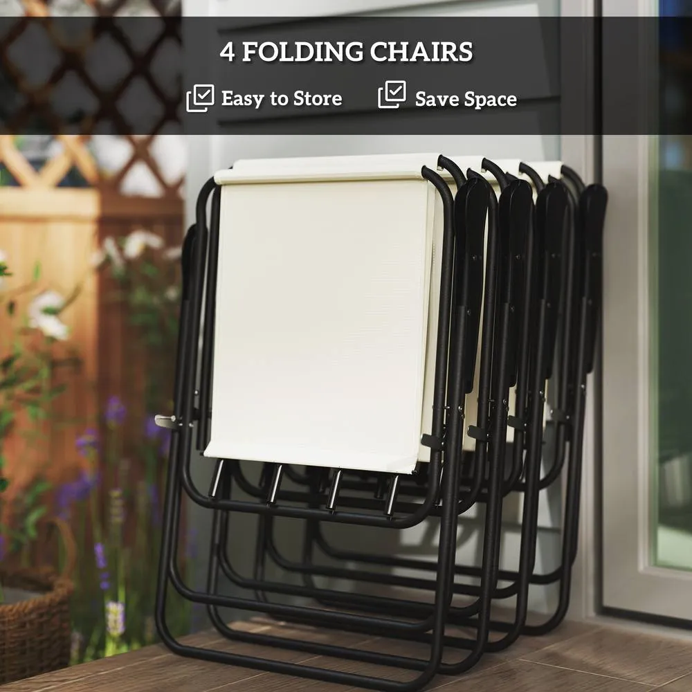 OUTSUNNY 6 Pieces Garden Furniture Set with Parasol, Folding Chairs, Cream 6