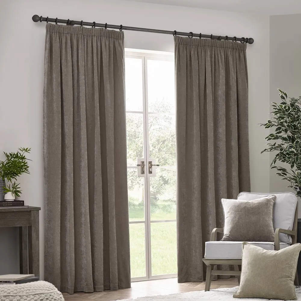 Yard Heavy Chenille Blackout Pencil Pleat Curtain Pair in Beige 2