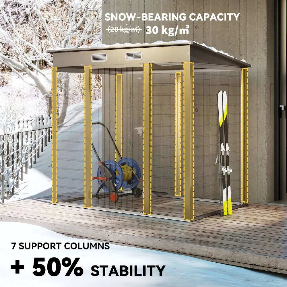 OUTSUNNY 6 x 4FT Galvanised Metal Garden Shed with Lockable Door, Grey in Light Grey 6
