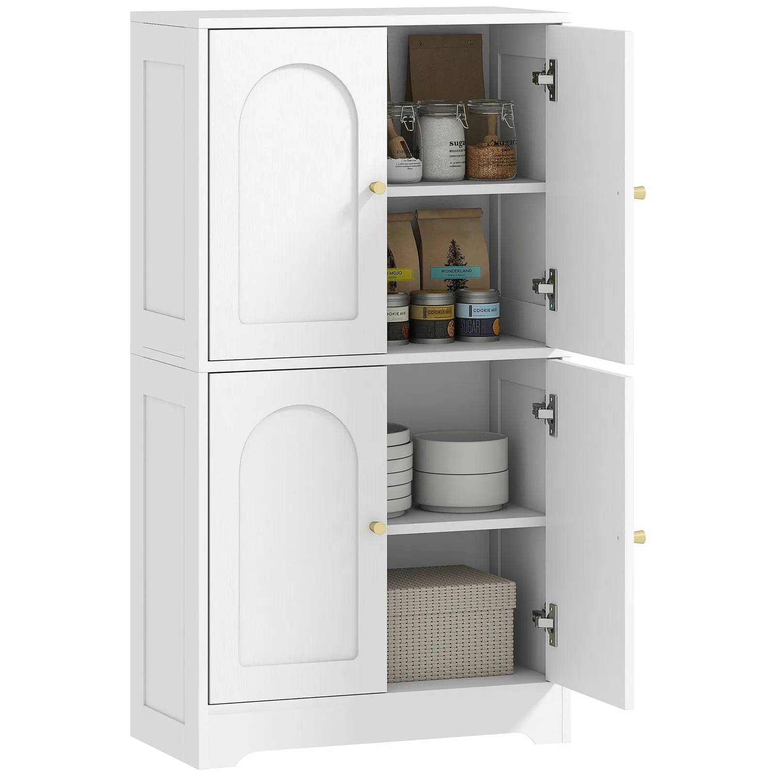 HOMCOM 110cm Kitchen Cupboard with 4 Arched Doors & 2 Adjustable Shelves in White 2