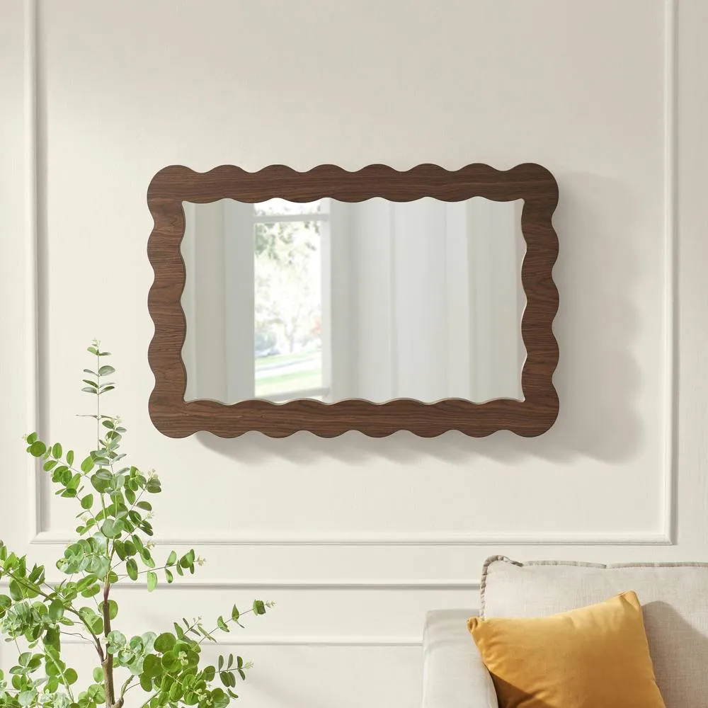 FurnitureboxUK Wiggle Walnut Wood Medium Rectangle 90x60cm Wall Mirror 4