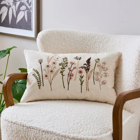 Embroidered Harvest Cotton Rectangle Cushion