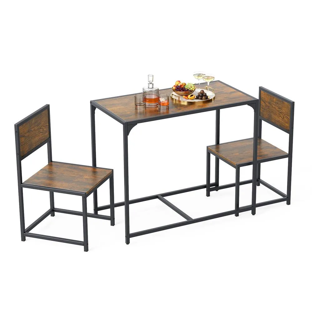 Costway 3 PCS Industrial Dining Table Set Rectangular Kitchen Table & 2 Chairs in Brown 3