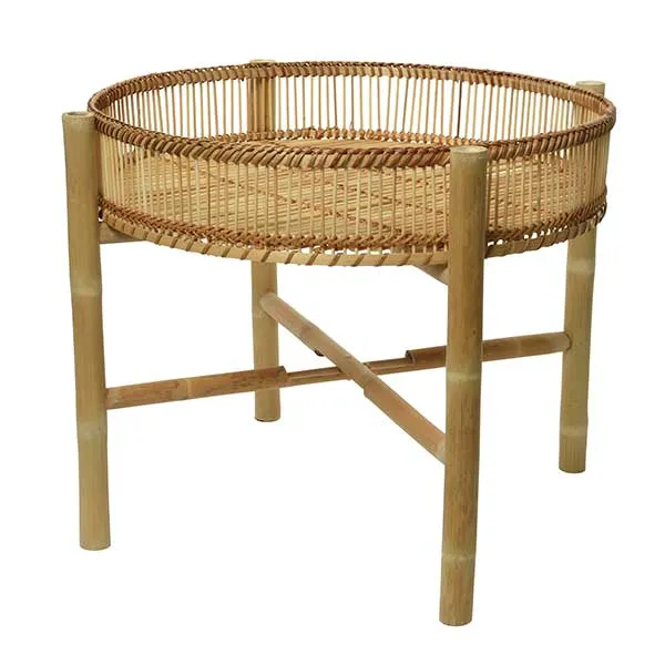 Bamboo Side Table - Hand Crafted - Natural Materials - Measuring: W50 x D50 x H43cm
