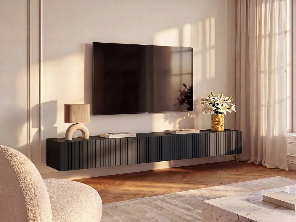 Vente-unique Floating TV Unit With 3 Doors - Black - DANTAY