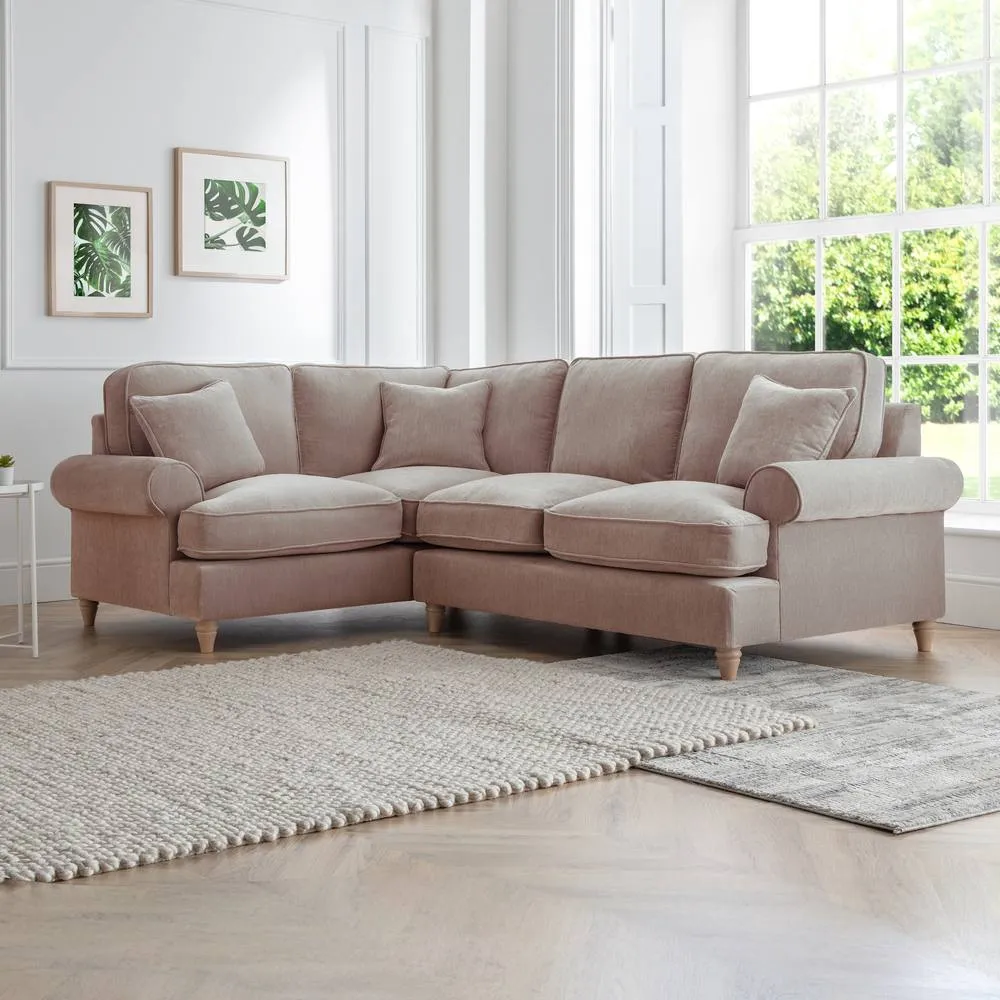 The Great Sofa Company Ezra Left Hand Velvet Corner Sofa - Scroll Arm in Taupe 1