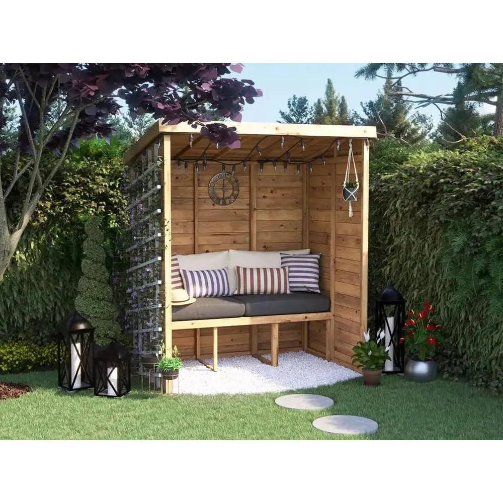 Dunster House Wooden Garden Arbour With Pent Roof, W1.8m x D1.2m / W6' x D4' in Brown 2