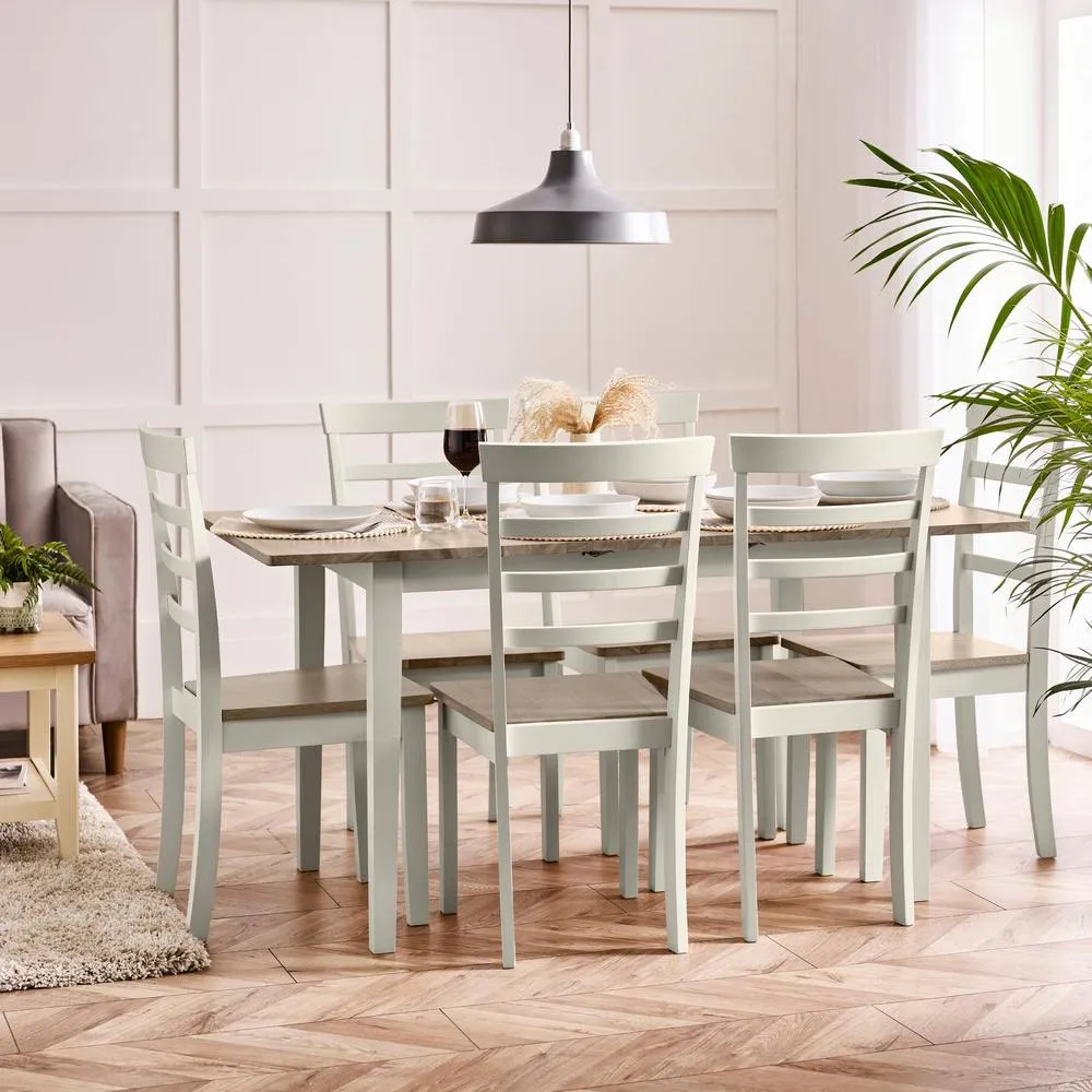 FurnitureboxUK Salcombe Extending Light Grey Wooden Table & 6 Whitby Dining Chairs
