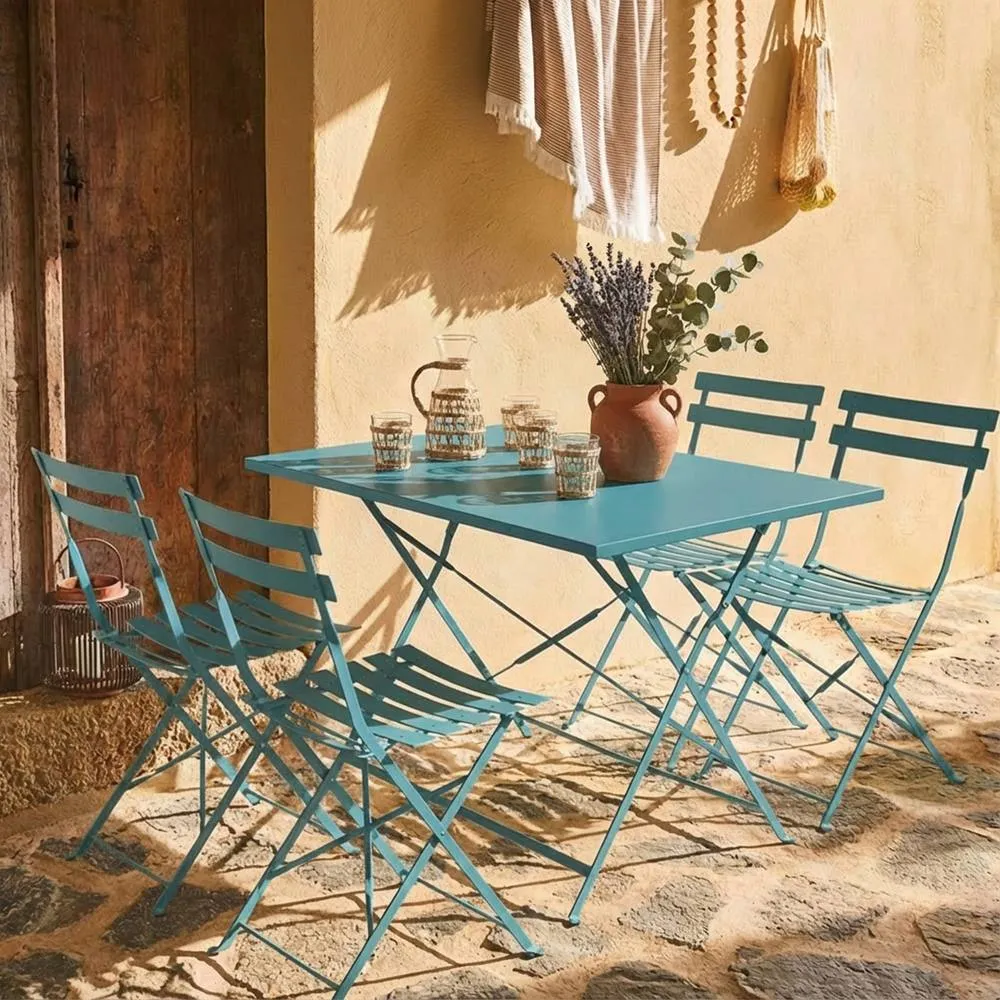 sweeek 4-seater folding metal bistro garden table in Teal 3